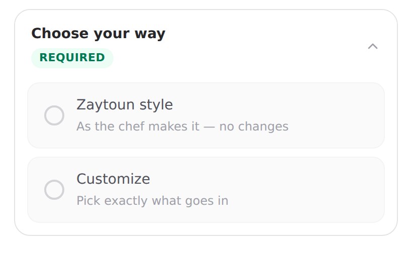The Choose your way step on a phone, offering the chef's recipe or Customize.